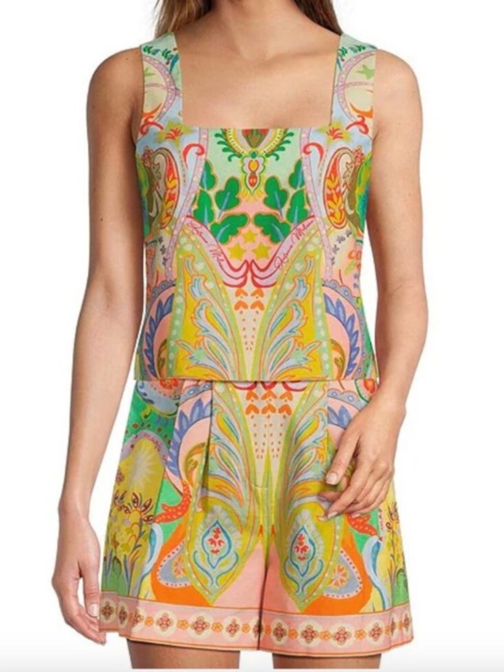 ANTONIO MELANI Brooks Bright Colorful Paisley Print Linen Cotton Shorts - Picture 2 of 9